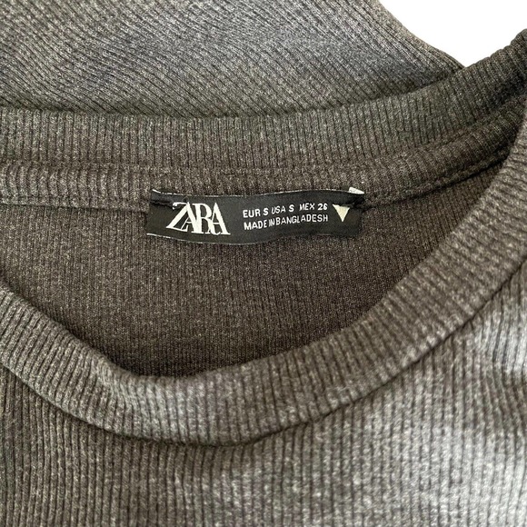 ZARA Small Ruched Ribbed Dress Mini Short Sleeve Dark Gray Short Stretch - Picture 2 of 10